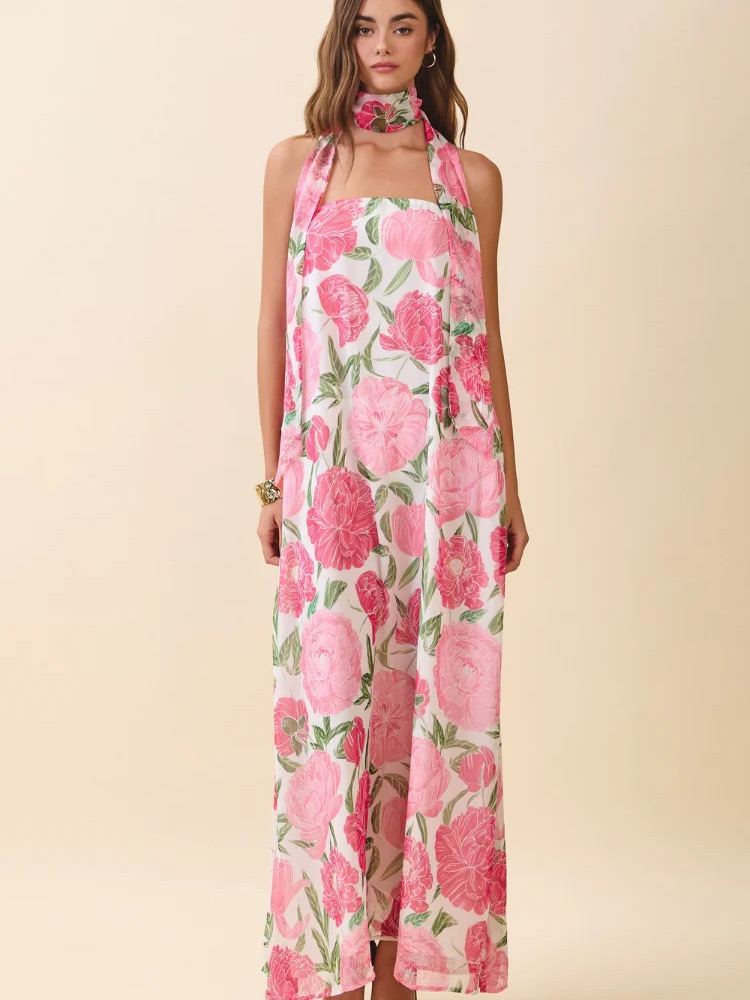 Peony Maxi Dress With Neck Scarf — image 3 of 4